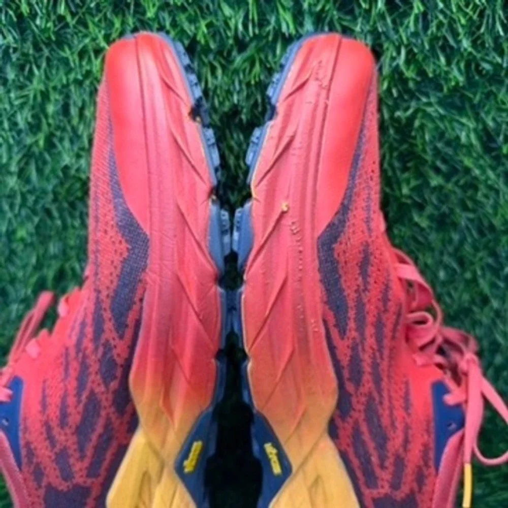 Hoka Speedgoat 5 Mens 12D Trail Running Shoes Red Yellow Vibram 1123157 FRYL